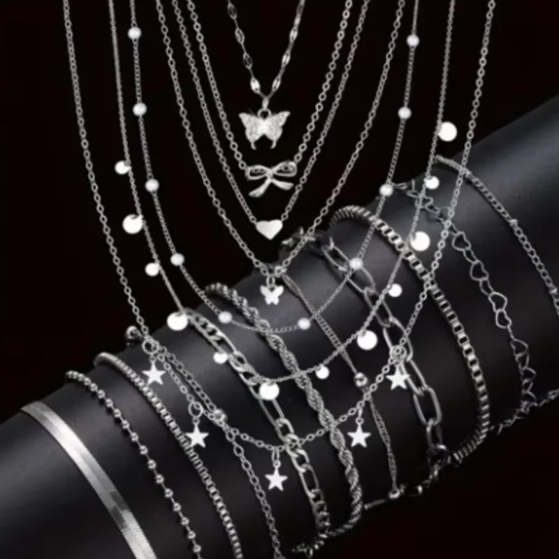 Random 1-5PCS Fashion Minimalist Jewelry For Women Vintage Twist Snake Bone Heart Butterfly Star Pendant Necklace Bracelet  No Box