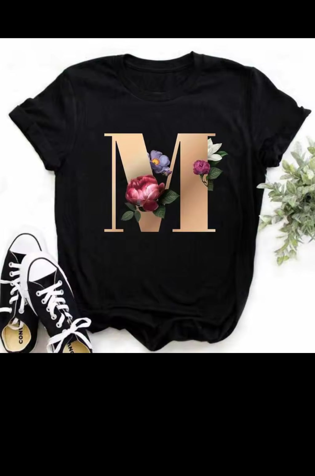 Floral Alphabet Graphic Tee – Letter M