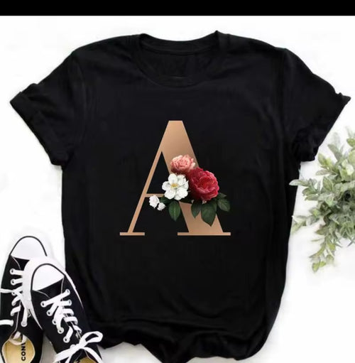Floral Alphabet Graphic Tee – Letter M