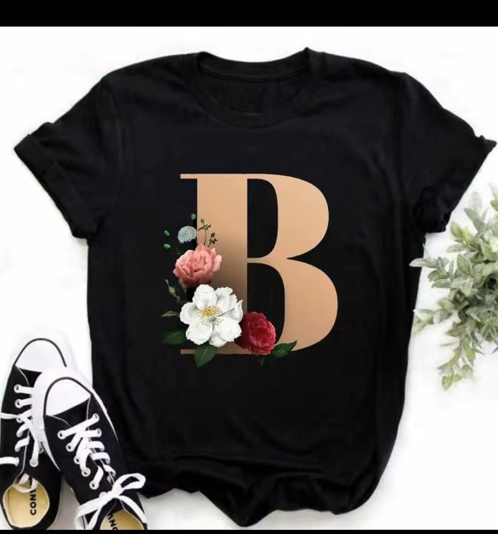Floral Alphabet Graphic Tee – Letter M