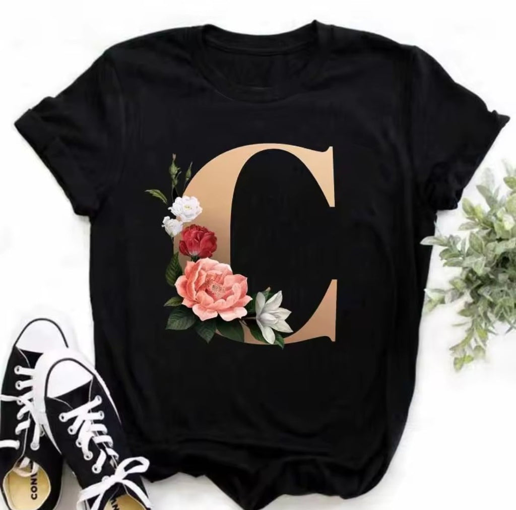 Floral Alphabet Graphic Tee – Letter M