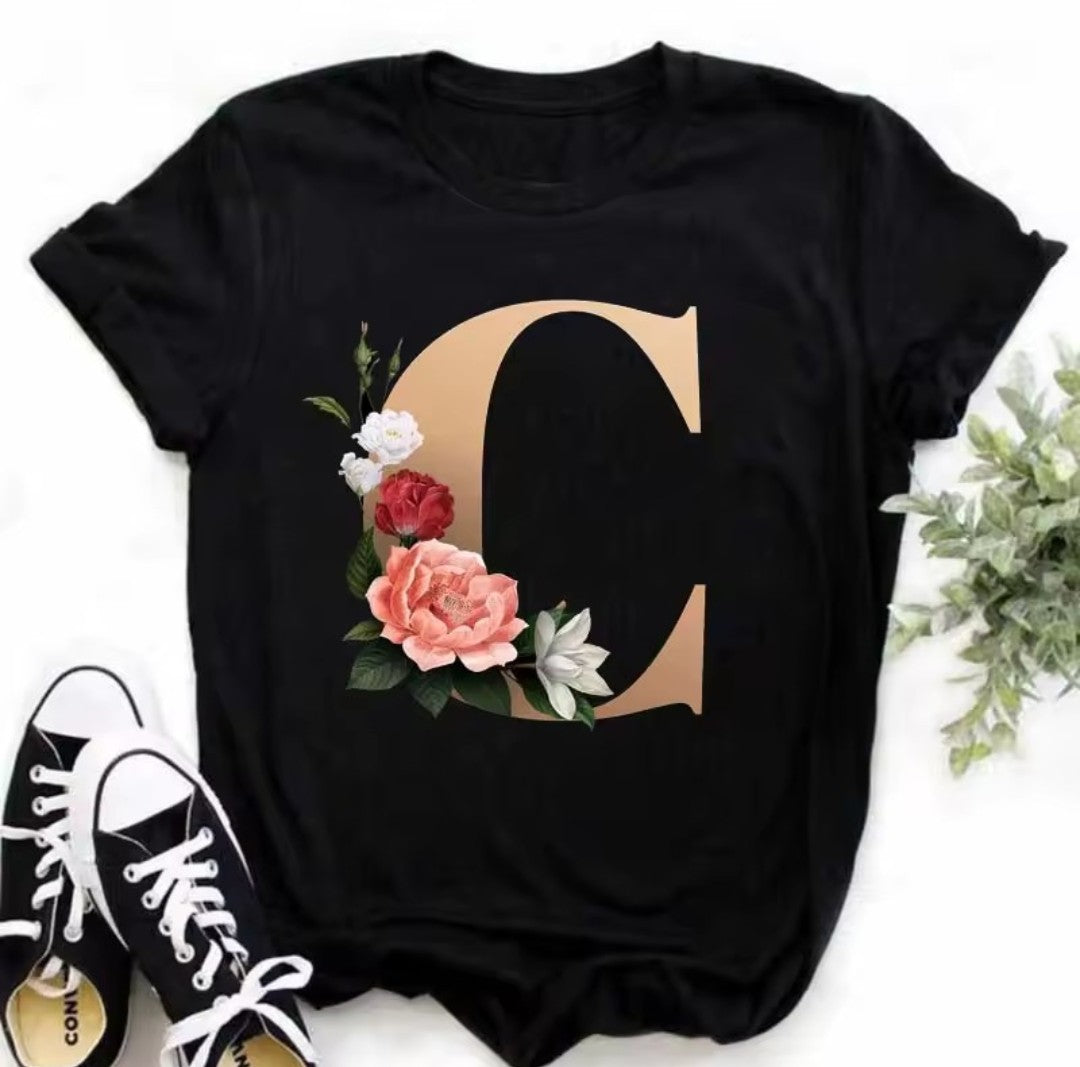 Floral Alphabet Graphic Tee – Letter M