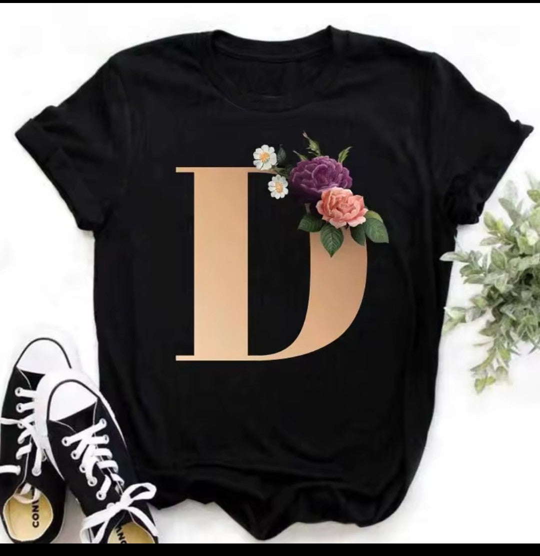 Floral Alphabet Graphic Tee – Letter M